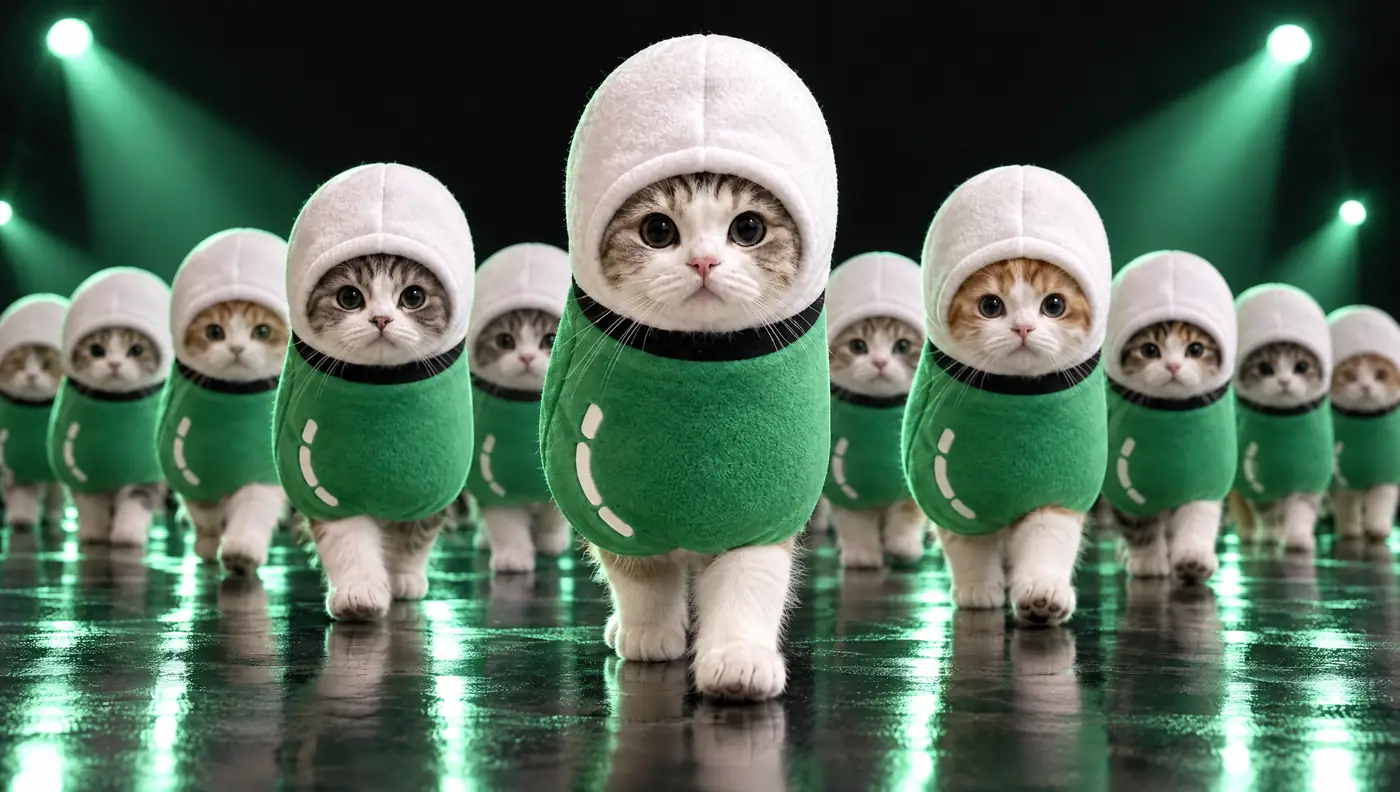 An army of cats in pill suits